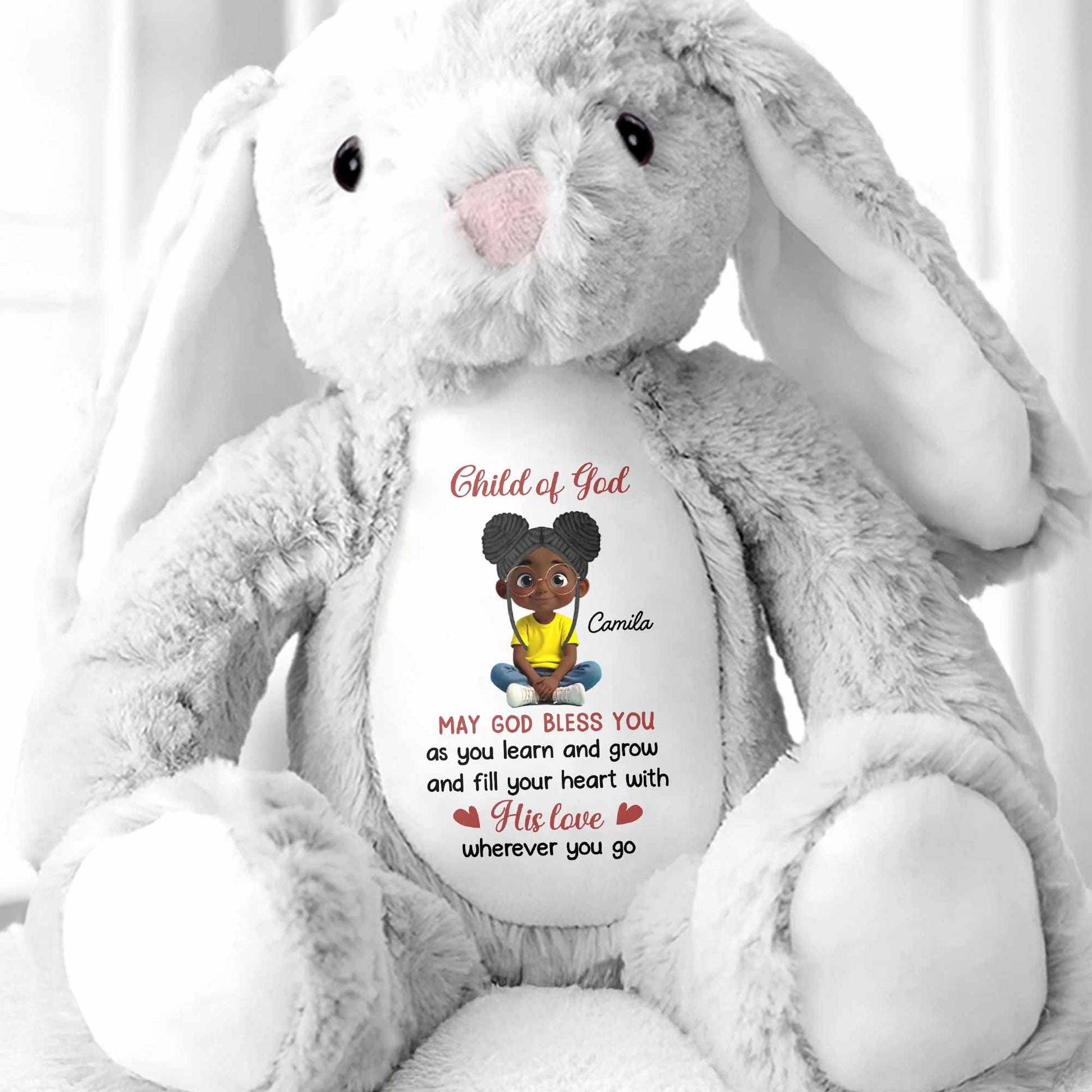 Child of God May God Bless You With Girl and Hearts - Personalized Stuffed Bunny - KID618_BUN