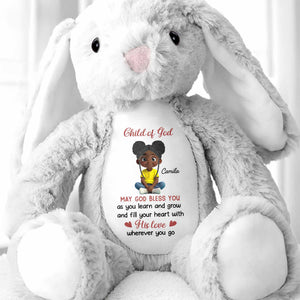 Child of God May God Bless You With Girl and Hearts - Personalized Stuffed Bunny - KID618_BUN