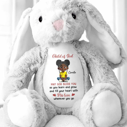 Child of God May God Bless You With Girl and Hearts - Personalized Stuffed Bunny - KID618_BUN