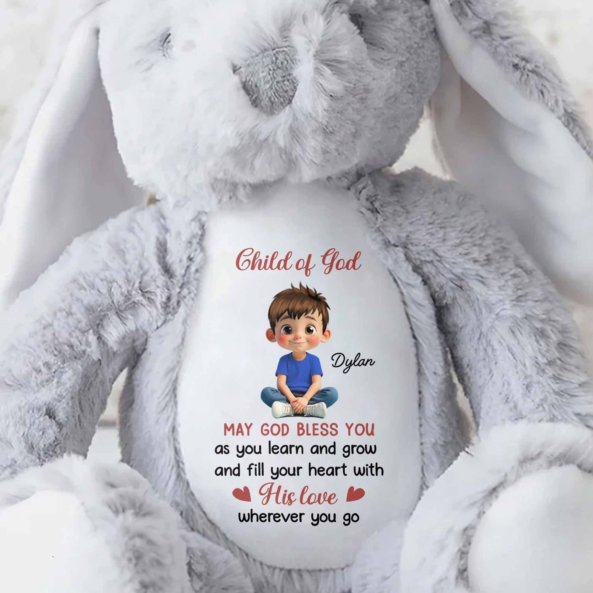Child of God May God Bless You With Girl and Hearts - Personalized Stuffed Bunny - KID618_BUN