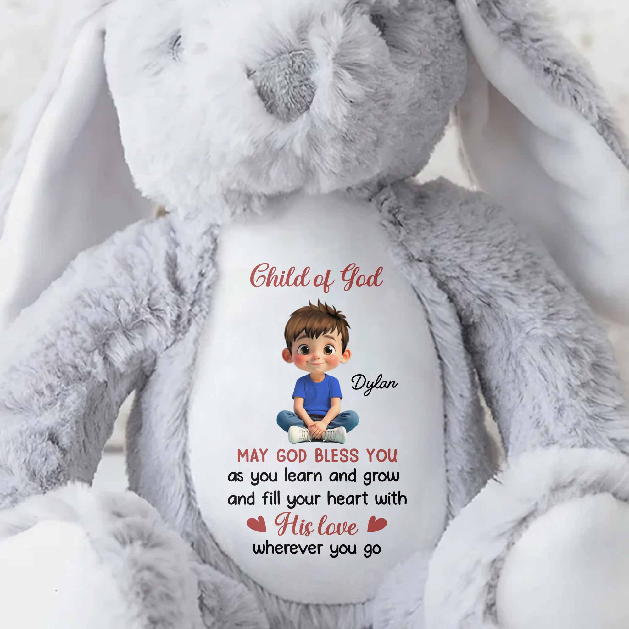 Child of God May God Bless You With Girl and Hearts - Personalized Stuffed Bunny - KID618_BUN
