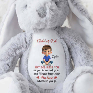 Child of God May God Bless You With Girl and Hearts - Personalized Stuffed Bunny - KID618_BUN