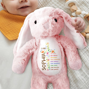I Am Kind Affirmations Floral Cross Flowers - Personalized Stuffed Bunny - KID677_BUN