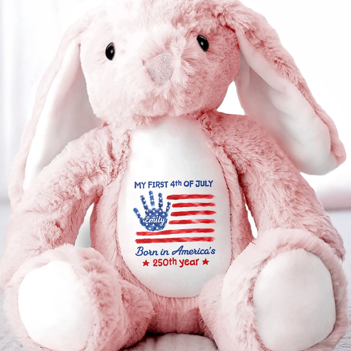 My First 4th Of July Born In America's 250th Year Handprint Flag - Personalized Stuffed Bunny - KID732_BUN