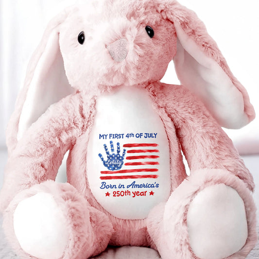 My First 4th Of July Born In America's 250th Year Handprint Flag - Personalized Stuffed Bunny - KID732_BUN