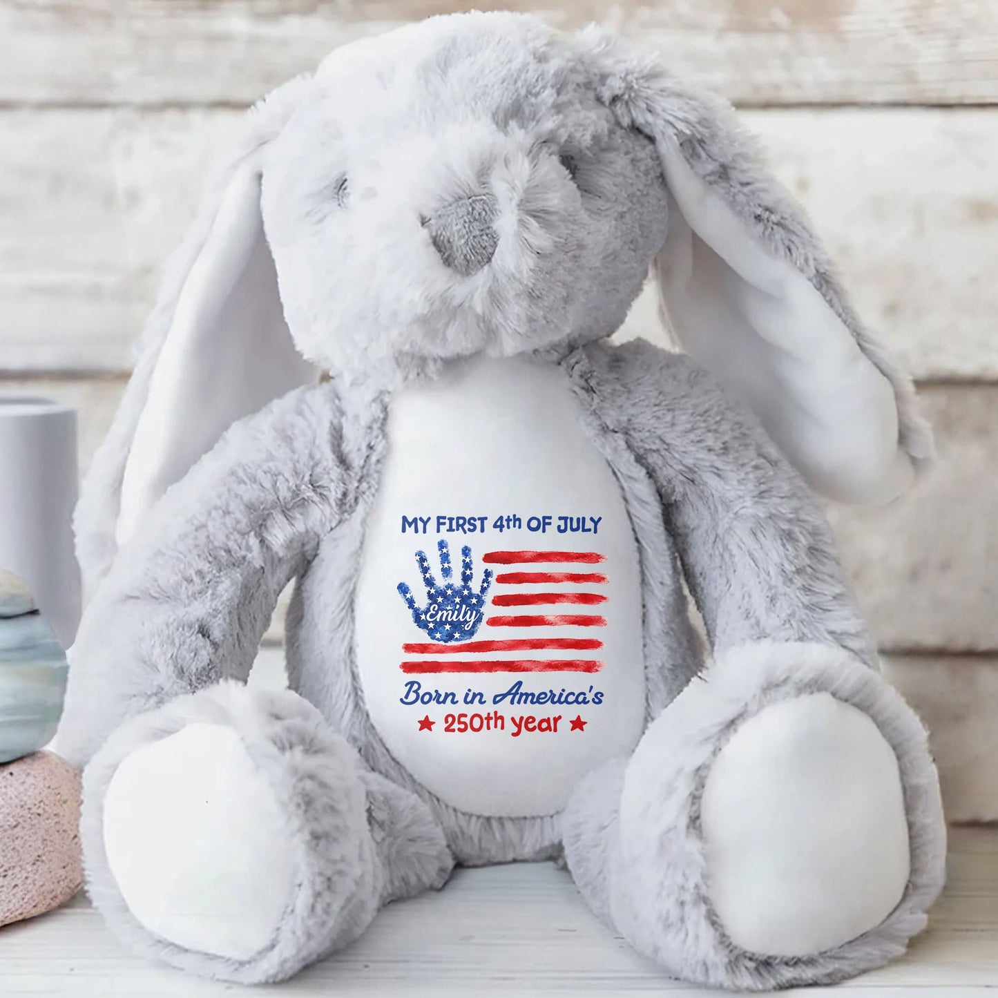My First 4th Of July Born In America's 250th Year Handprint Flag - Personalized Stuffed Bunny - KID732_BUN