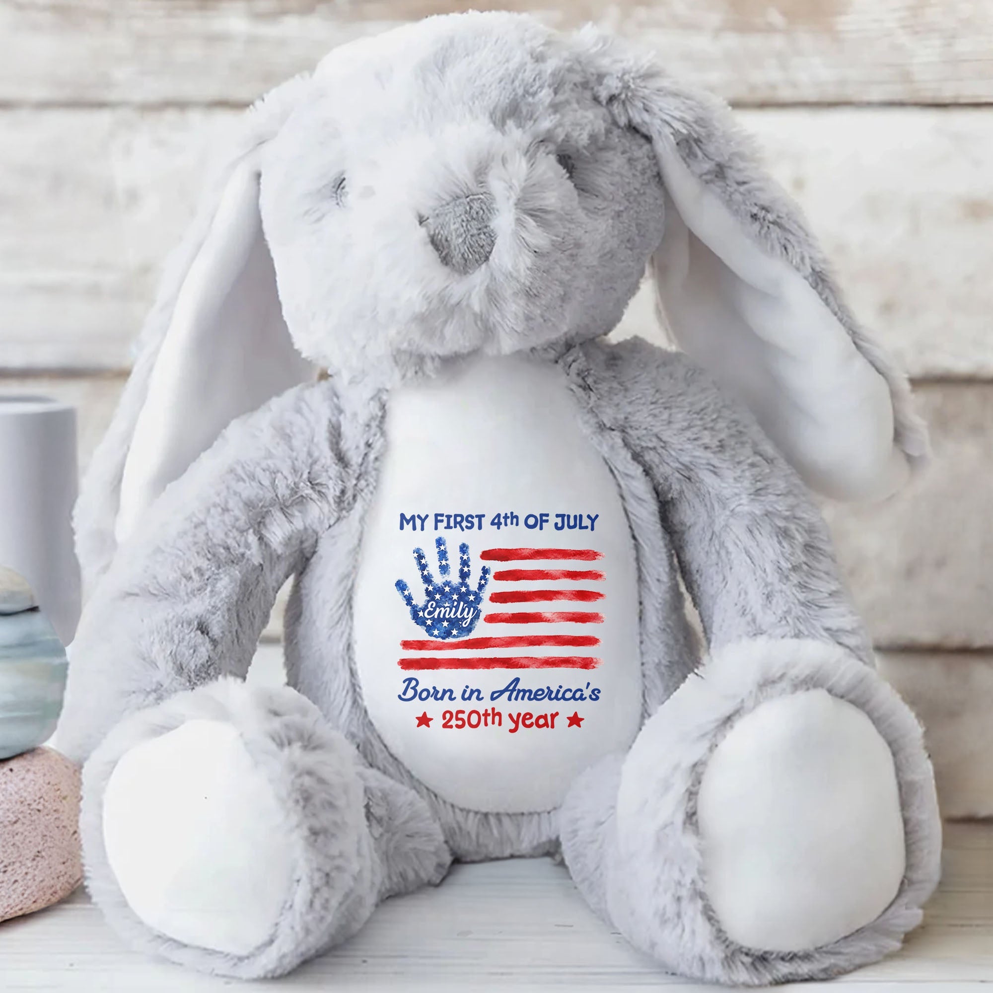 My First 4th Of July Born In America's 250th Year Handprint Flag - Personalized Stuffed Bunny - KID732_BUN