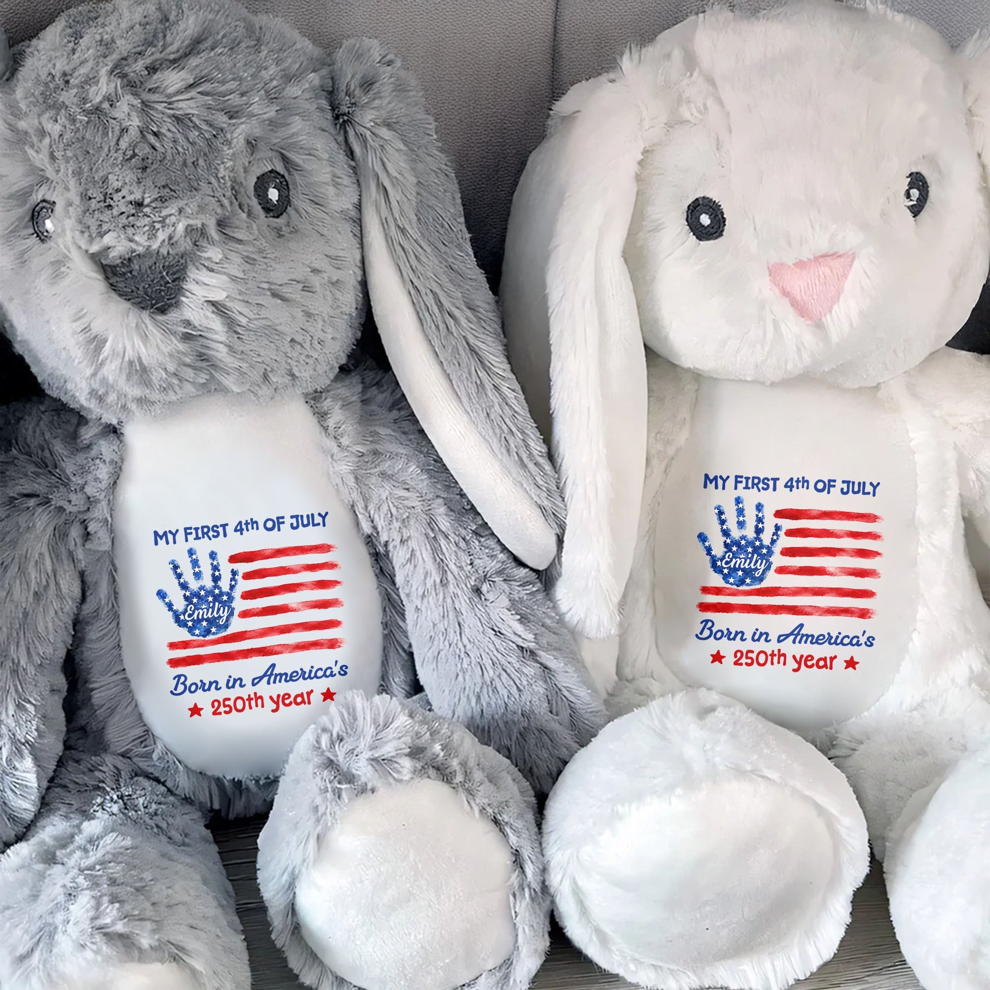 My First 4th Of July Born In America's 250th Year Handprint Flag - Personalized Stuffed Bunny - KID732_BUN