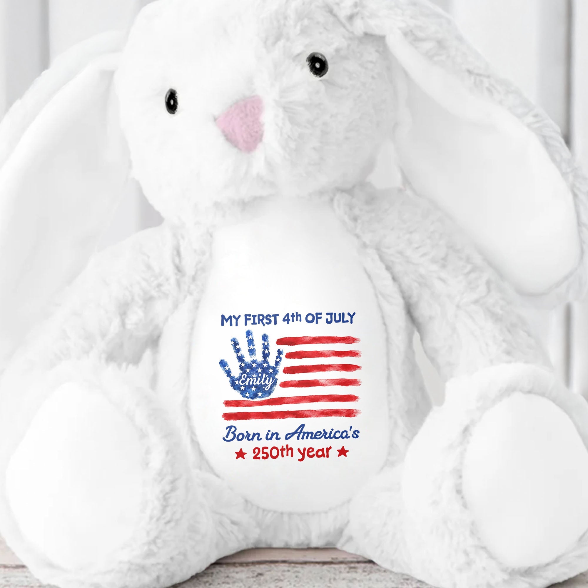 My First 4th Of July Born In America's 250th Year Handprint Flag - Personalized Stuffed Bunny - KID732_BUN