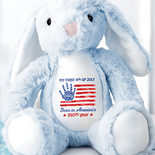 My First 4th Of July Born In America's 250th Year Handprint Flag - Personalized Stuffed Bunny - KID732_BUN