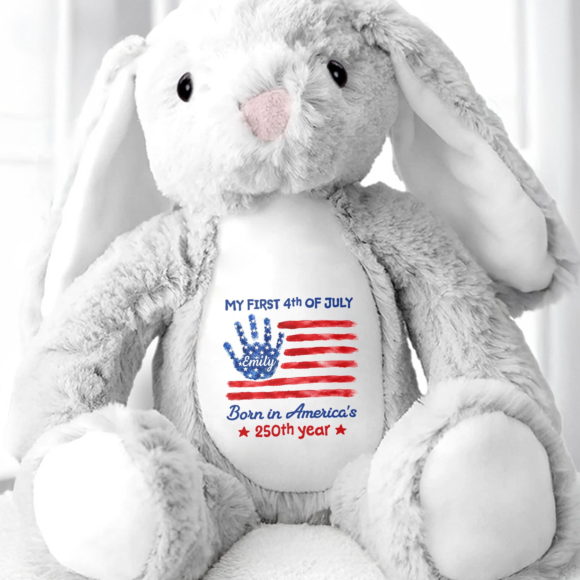 My First 4th Of July Born In America's 250th Year Handprint Flag - Personalized Stuffed Bunny - KID732_BUN
