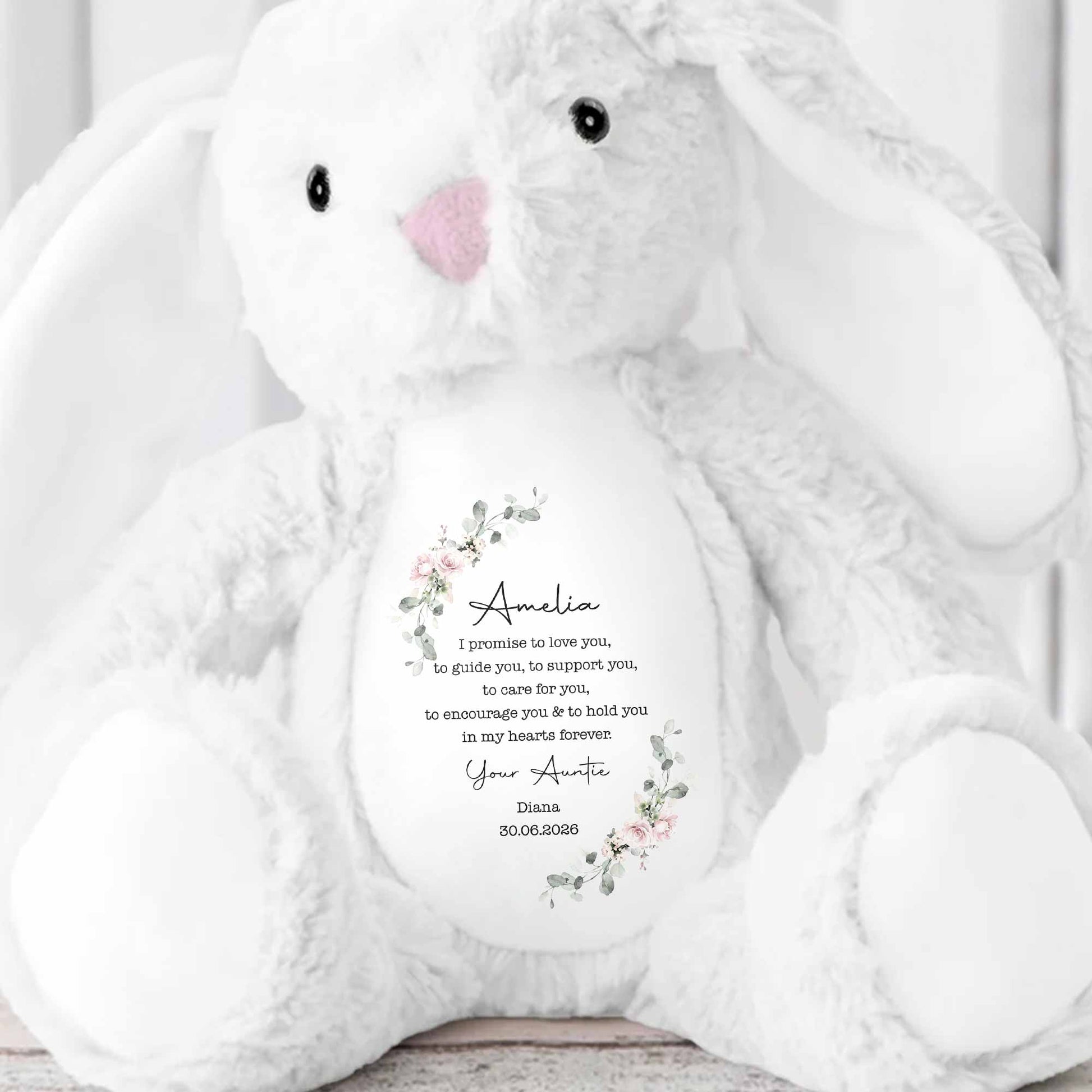 We Promise To Love You Floral Wreath - Personalized Stuffed Bunny - KID767_BUN