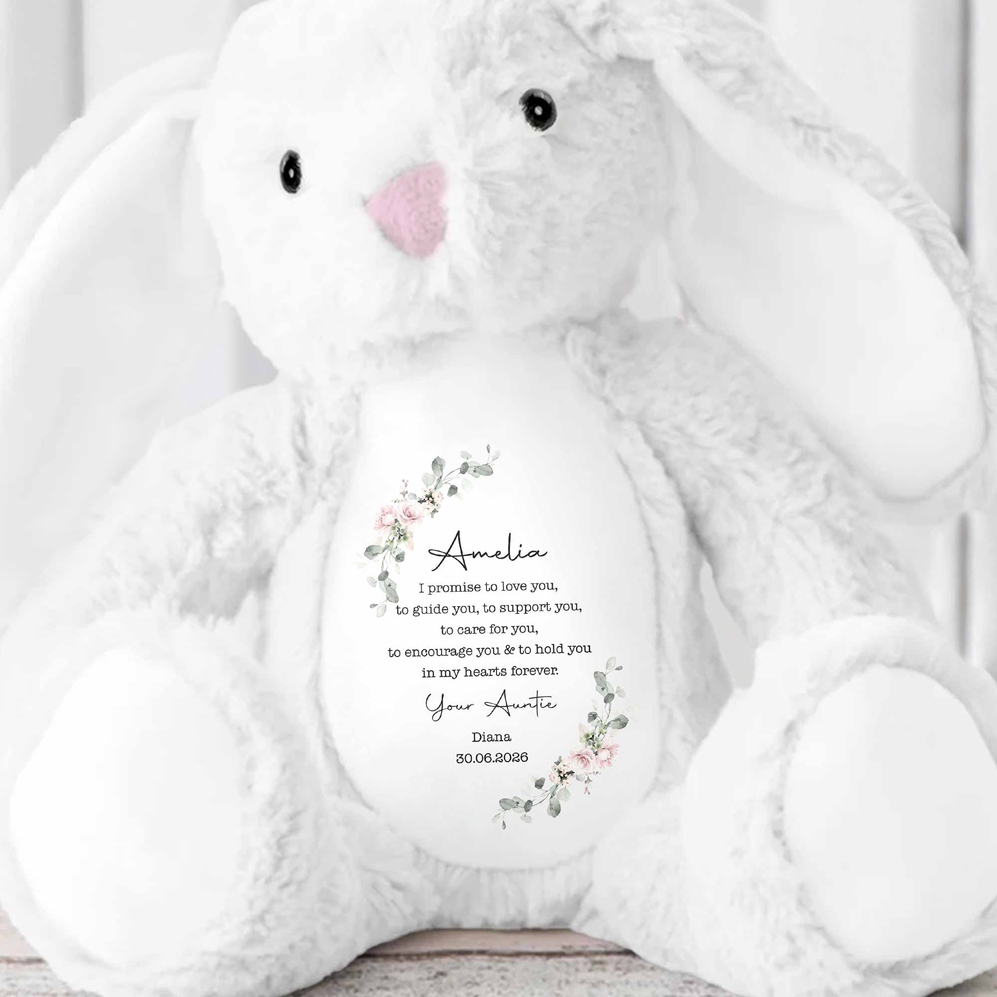 We Promise To Love You Floral Wreath - Personalized Stuffed Bunny - KID767_BUN