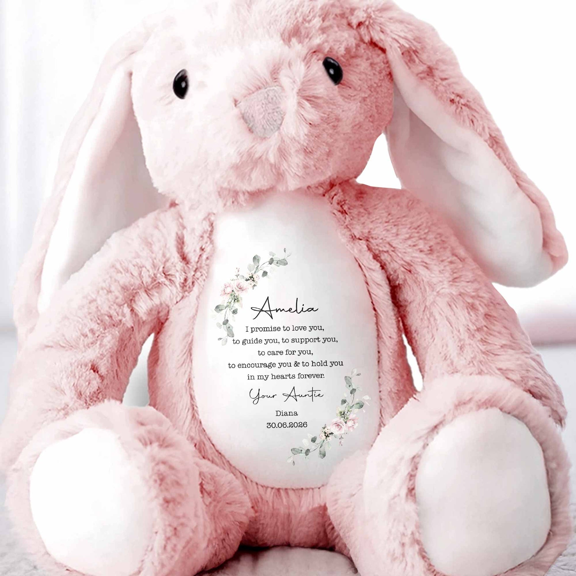 We Promise To Love You Floral Wreath - Personalized Stuffed Bunny - KID767_BUN