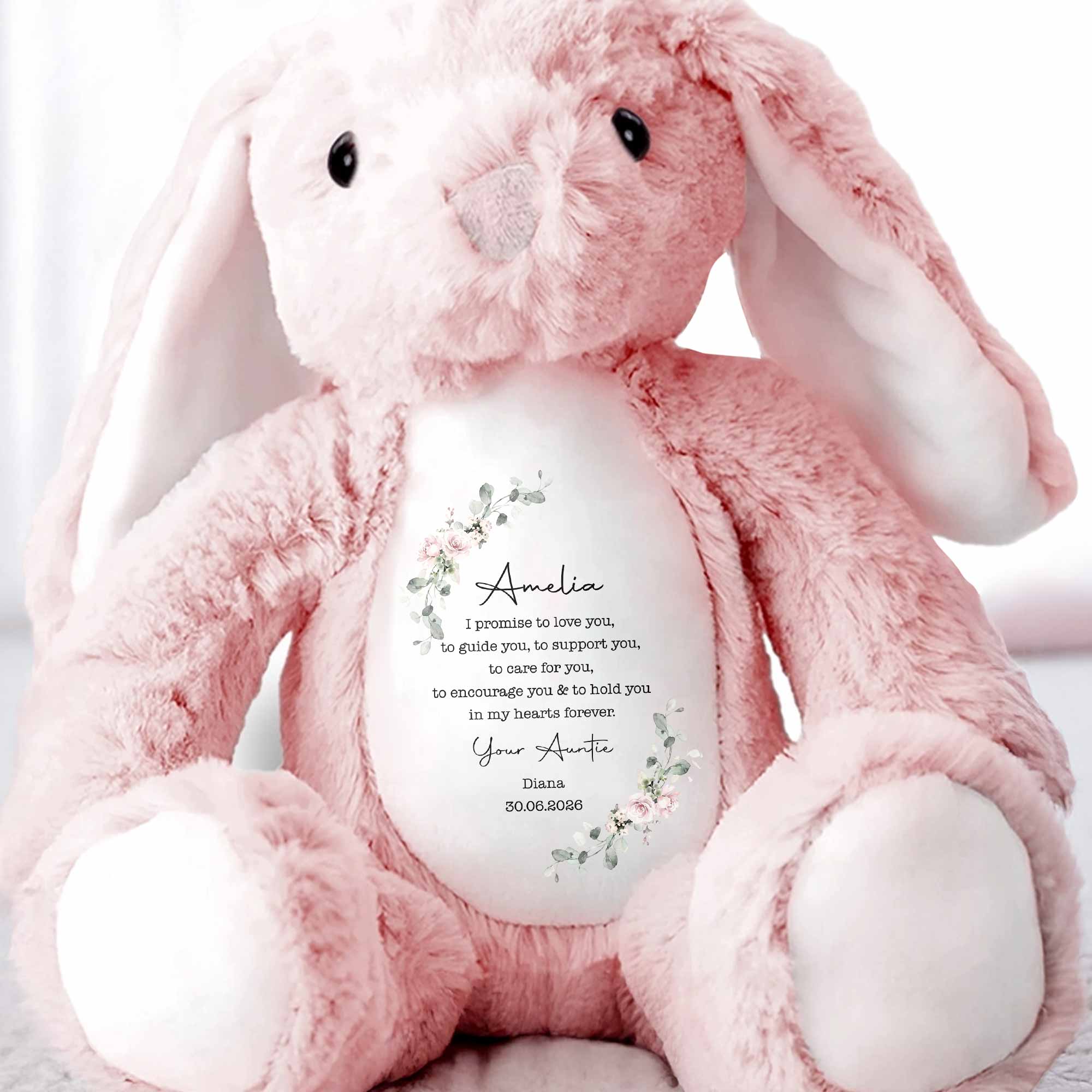 We Promise To Love You Floral Wreath - Personalized Stuffed Bunny - KID767_BUN