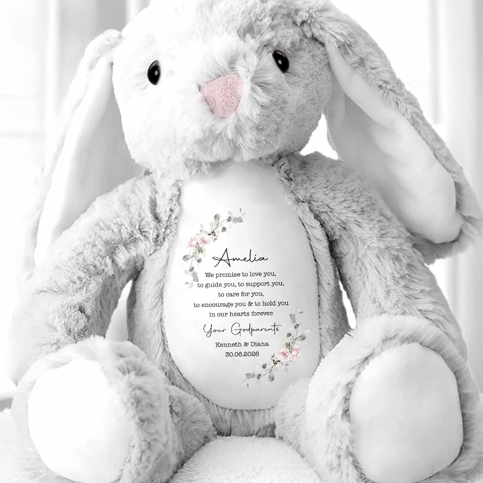 We Promise To Love You Floral Wreath - Personalized Stuffed Bunny - KID767_BUN