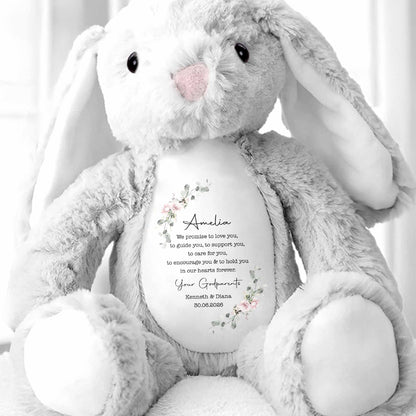 We Promise To Love You Floral Wreath - Personalized Stuffed Bunny - KID767_BUN