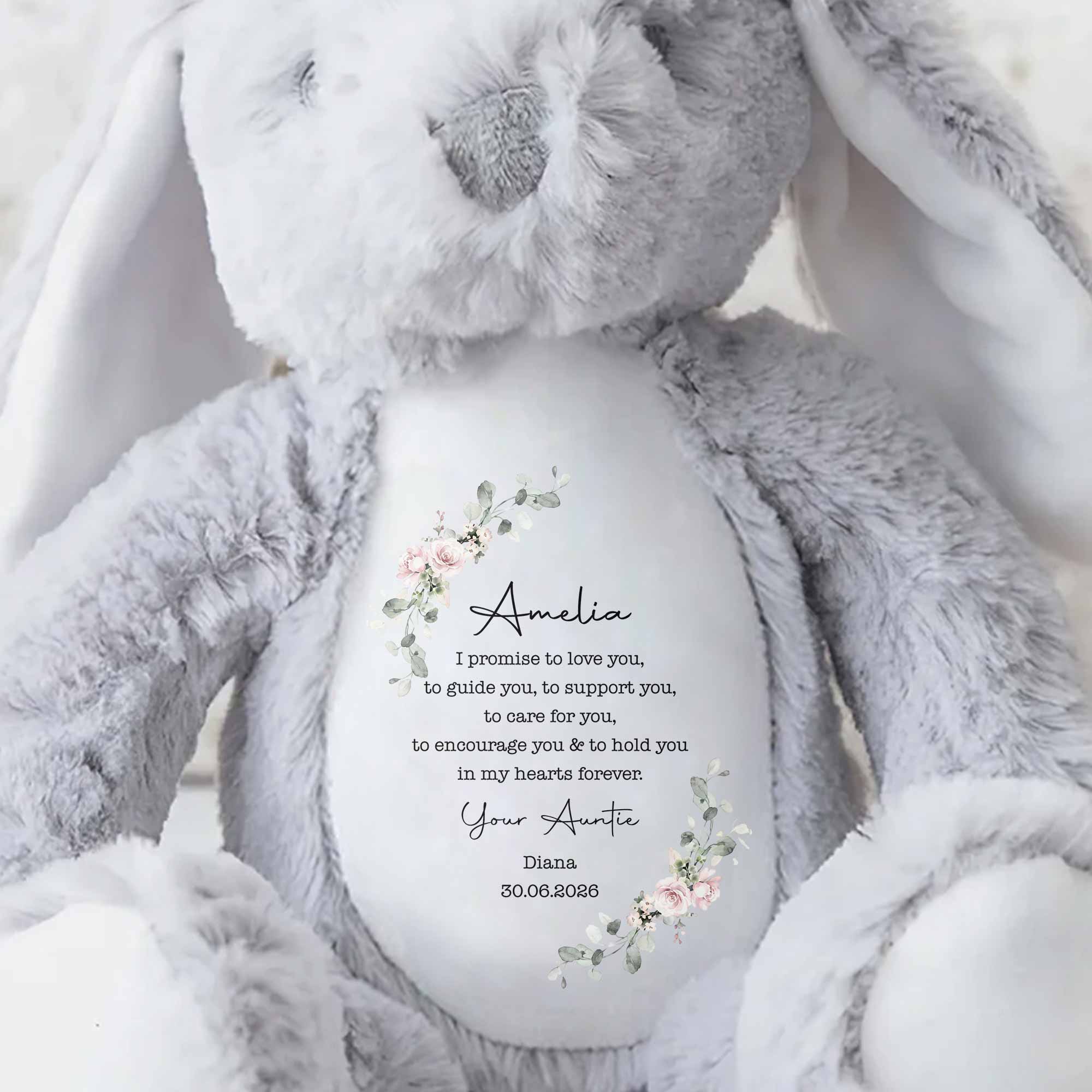 We Promise To Love You Floral Wreath - Personalized Stuffed Bunny - KID767_BUN