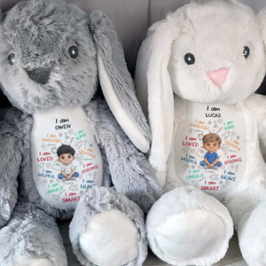I Am Kind Loved And Smart With Custom Boy Character And Affirmations - Personalized Stuffed Bunny - KID780_BUN
