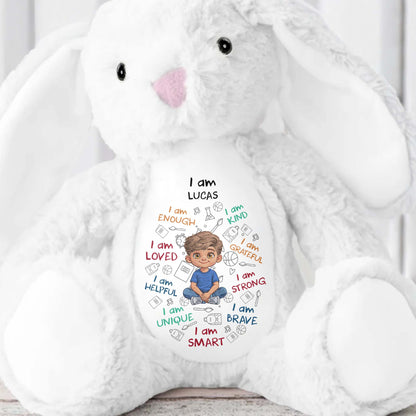 I Am Kind Loved And Smart With Custom Boy Character And Affirmations - Personalized Stuffed Bunny - KID780_BUN