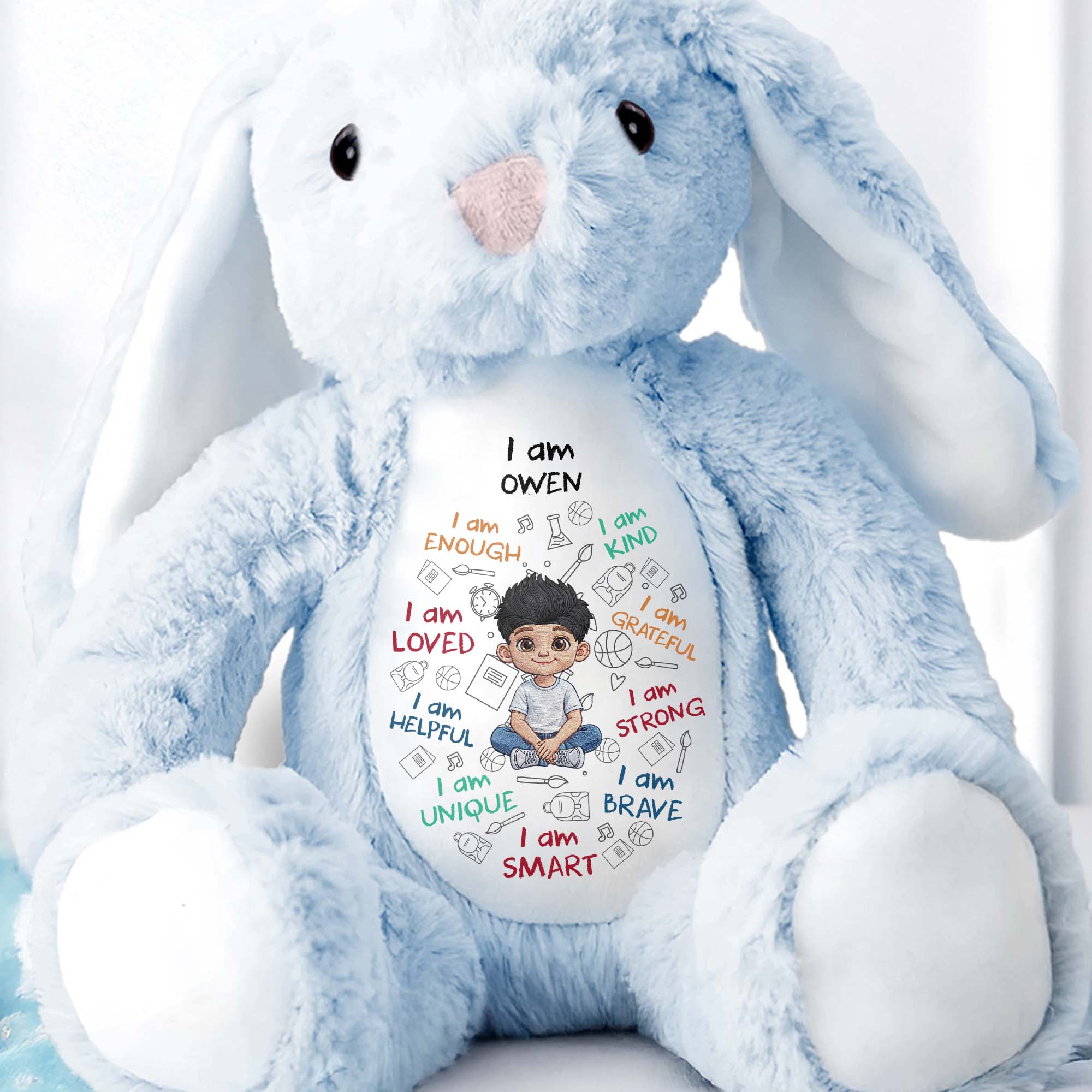 I Am Kind Loved And Smart With Custom Boy Character And Affirmations - Personalized Stuffed Bunny - KID780_BUN