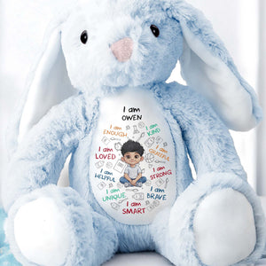 I Am Kind Loved And Smart With Custom Boy Character And Affirmations - Personalized Stuffed Bunny - KID780_BUN