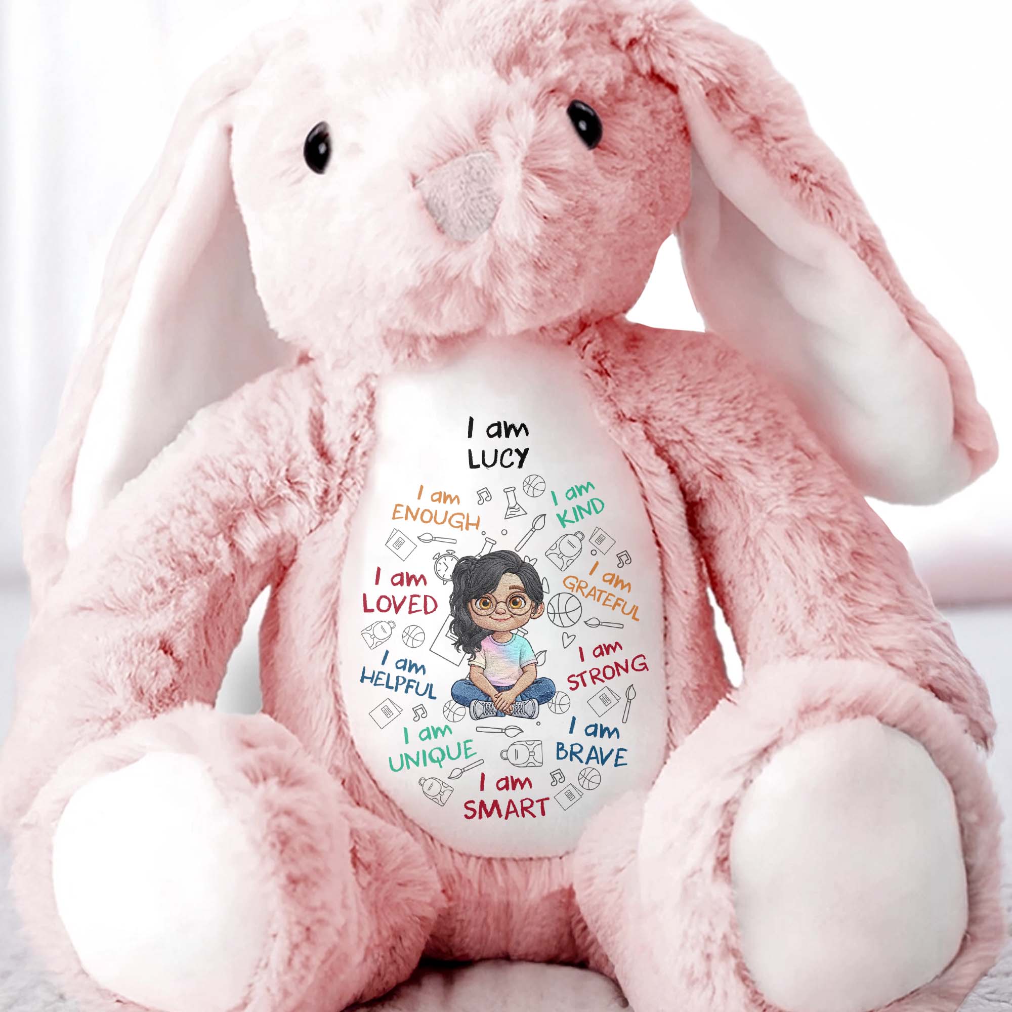 I Am Kind Loved And Smart With Custom Boy Character And Affirmations - Personalized Stuffed Bunny - KID780_BUN