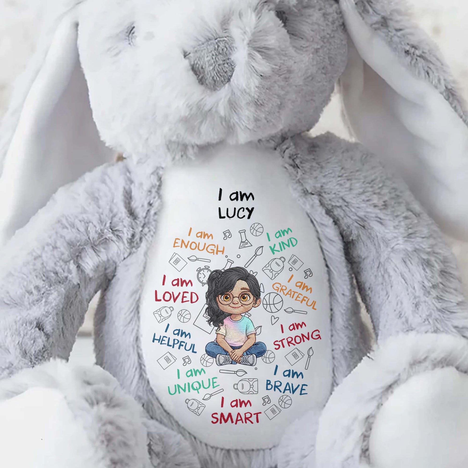 I Am Kind Loved And Smart With Custom Boy Character And Affirmations - Personalized Stuffed Bunny - KID780_BUN