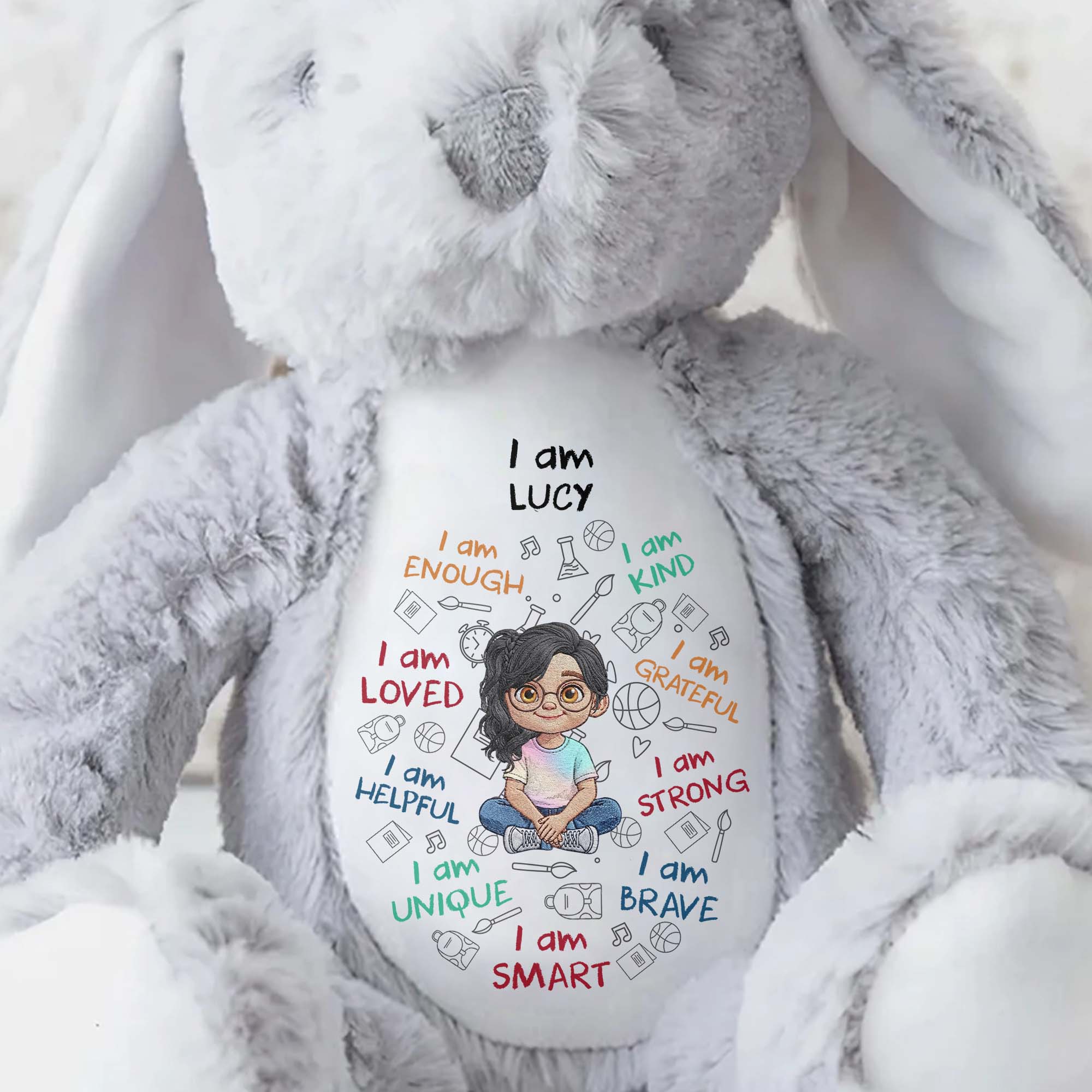 I Am Kind Loved And Smart With Custom Boy Character And Affirmations - Personalized Stuffed Bunny - KID780_BUN