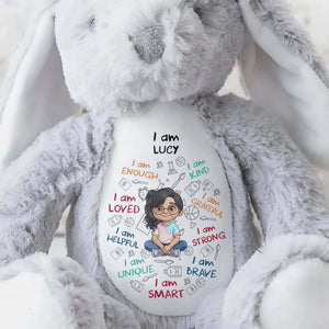 I Am Kind Loved And Smart With Custom Boy Character And Affirmations - Personalized Stuffed Bunny - KID780_BUN