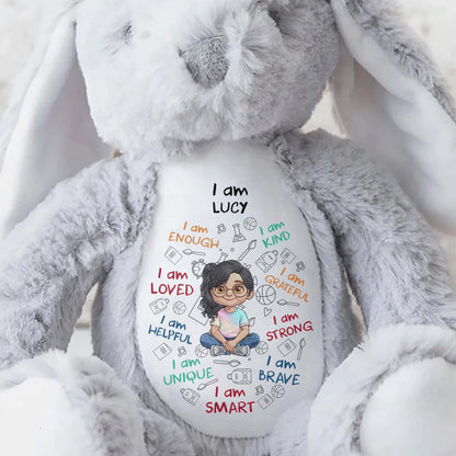 I Am Kind Loved And Smart With Custom Boy Character And Affirmations - Personalized Stuffed Bunny - KID780_BUN
