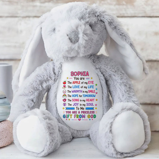 You Are The Apple Of My Eye Priceless Gift From God Rainbow Heart - Personalized Stuffed Bunny - KID783_BUN
