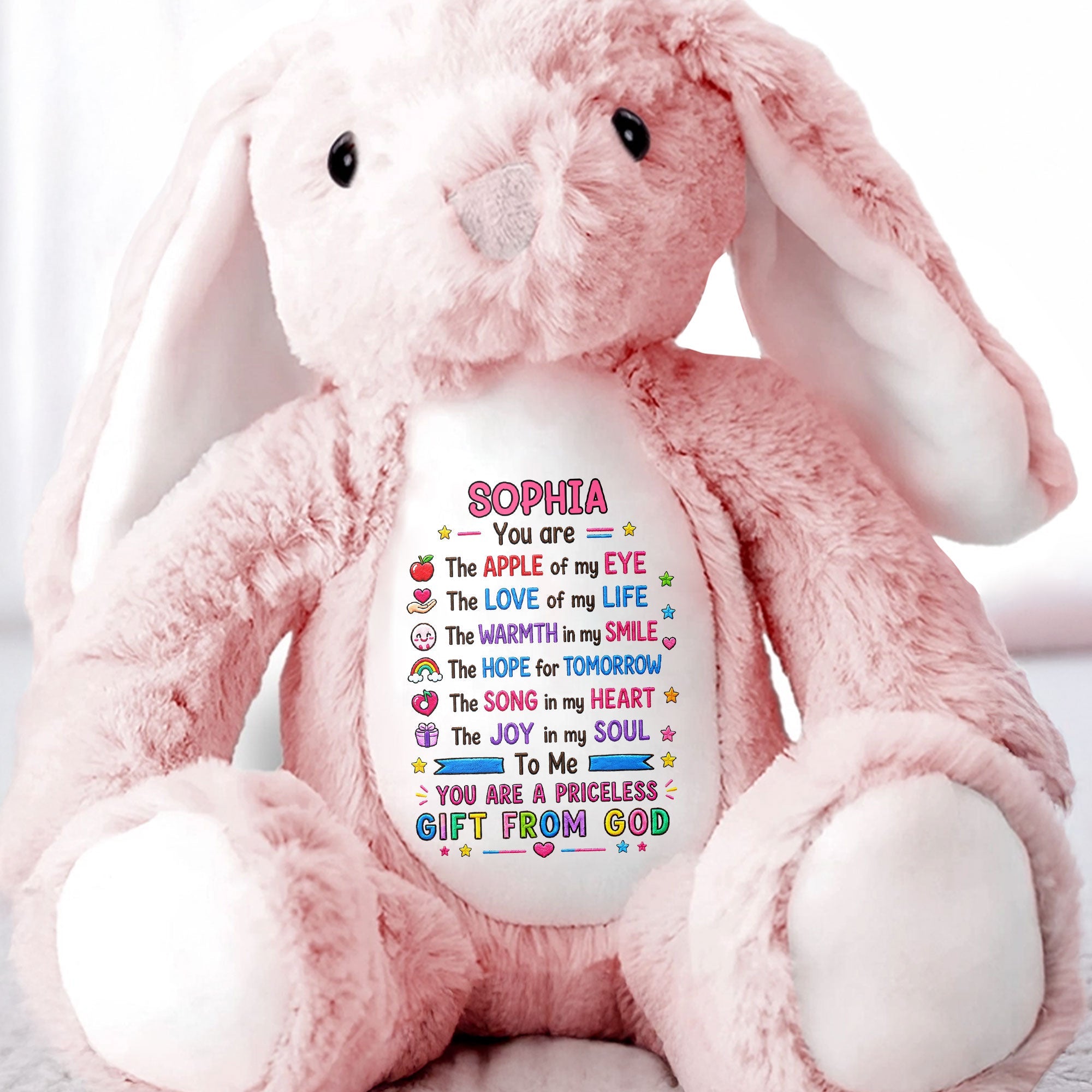 You Are The Apple Of My Eye Priceless Gift From God Rainbow Heart - Personalized Stuffed Bunny - KID783_BUN