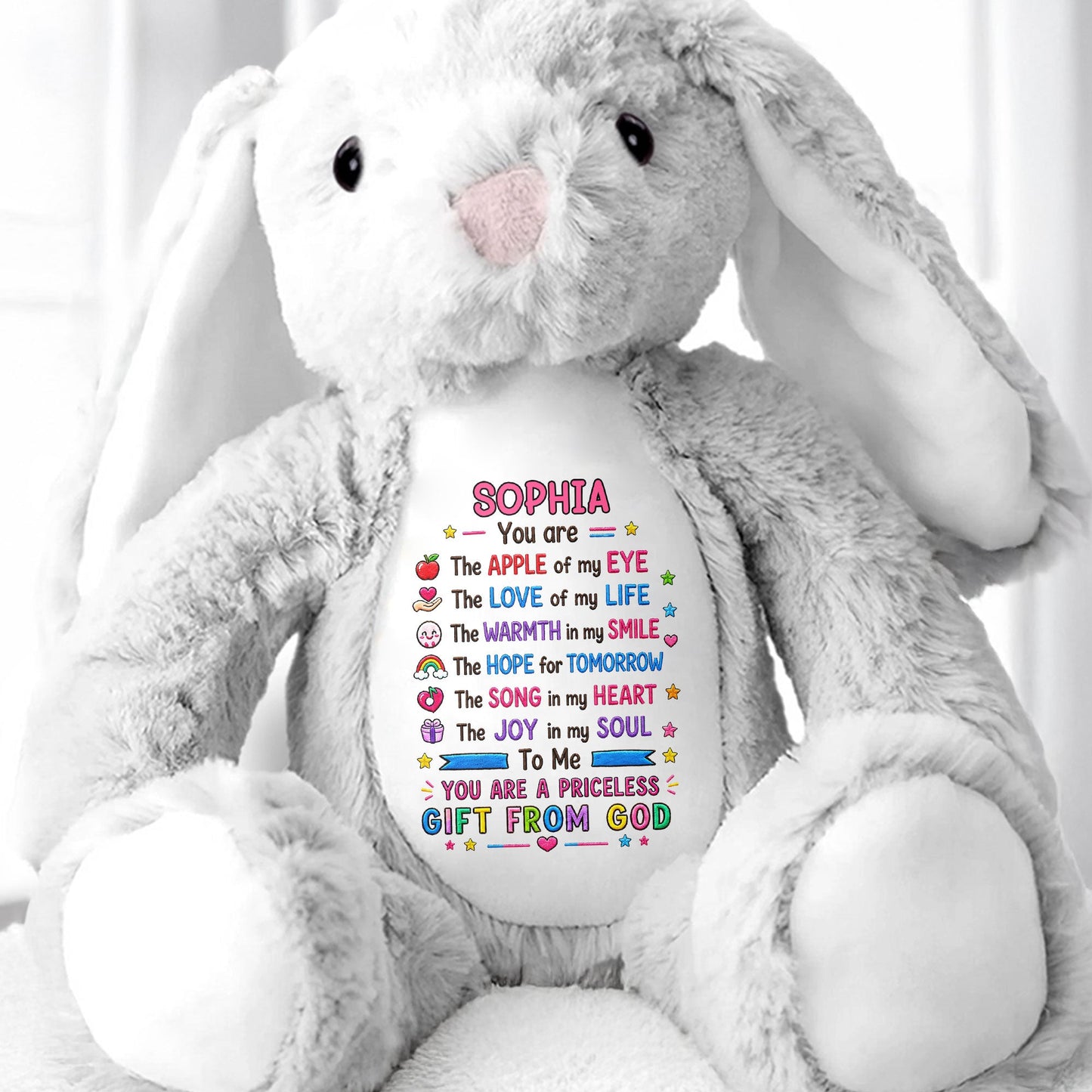 You Are The Apple Of My Eye Priceless Gift From God Rainbow Heart - Personalized Stuffed Bunny - KID783_BUN