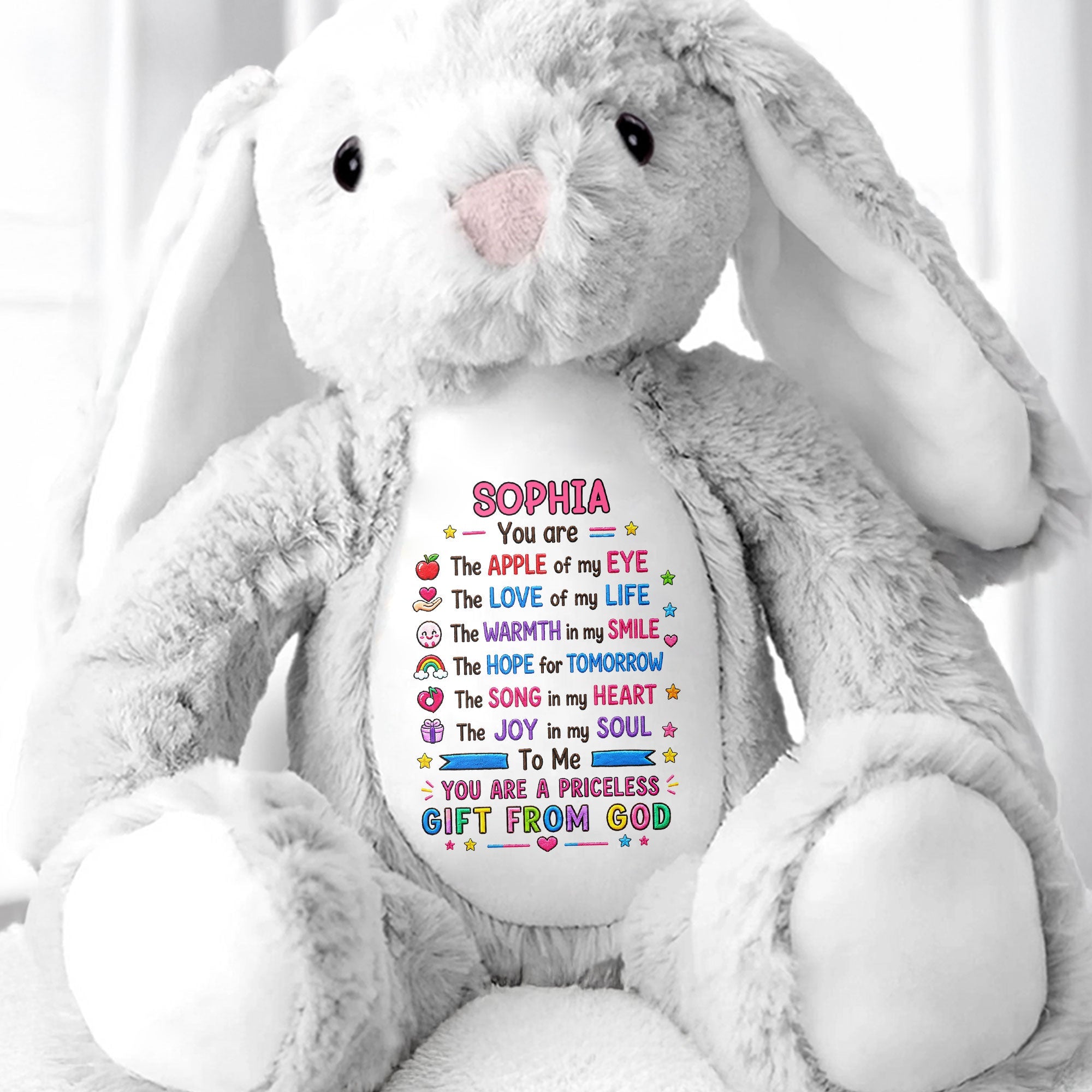 You Are The Apple Of My Eye Priceless Gift From God Rainbow Heart - Personalized Stuffed Bunny - KID783_BUN