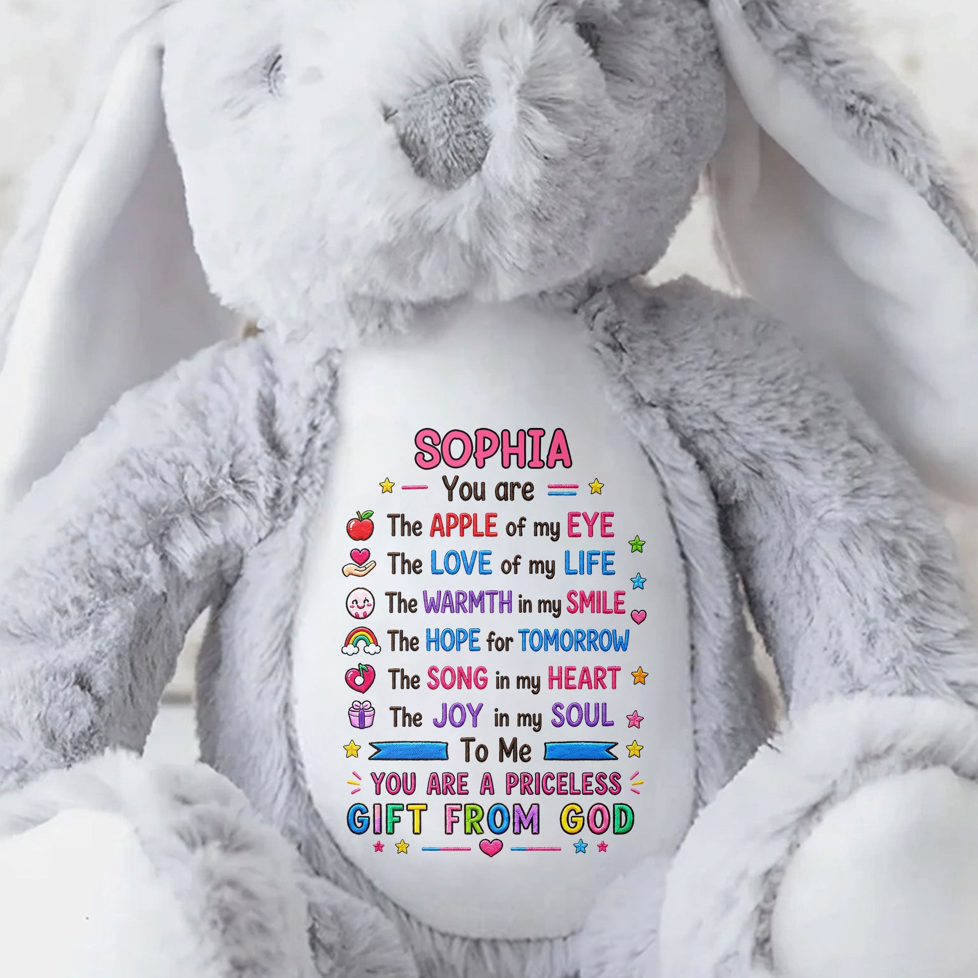 You Are The Apple Of My Eye Priceless Gift From God Rainbow Heart - Personalized Stuffed Bunny - KID783_BUN