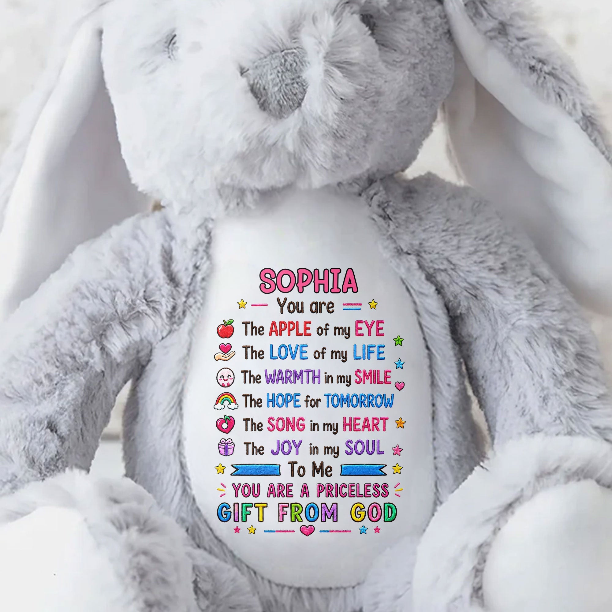 You Are The Apple Of My Eye Priceless Gift From God Rainbow Heart - Personalized Stuffed Bunny - KID783_BUN