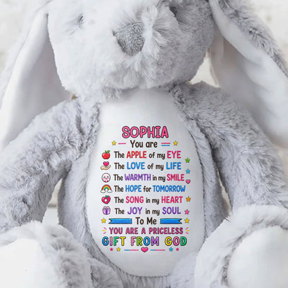 You Are The Apple Of My Eye Priceless Gift From God Rainbow Heart - Personalized Stuffed Bunny - KID783_BUN