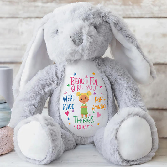 Beautiful Girl You Were Made For Amazing Things With Little Girl And Stars - Personalized Stuffed Bunny - KID827_BUN