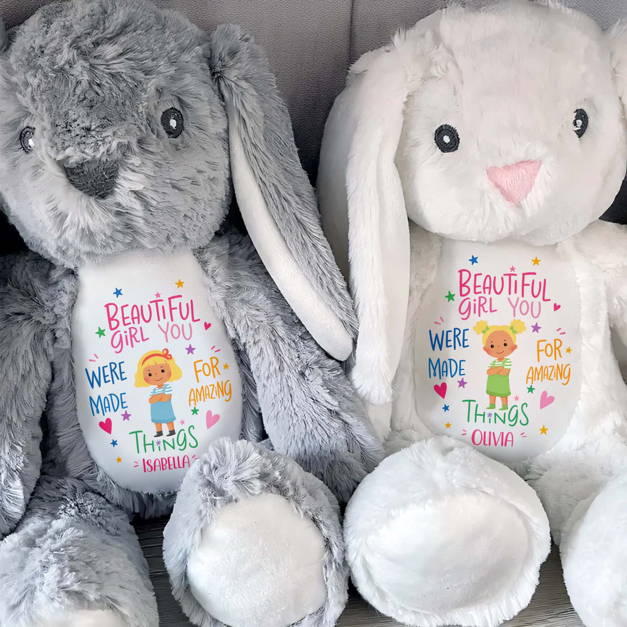 Beautiful Girl You Were Made For Amazing Things With Little Girl And Stars - Personalized Stuffed Bunny - KID827_BUN