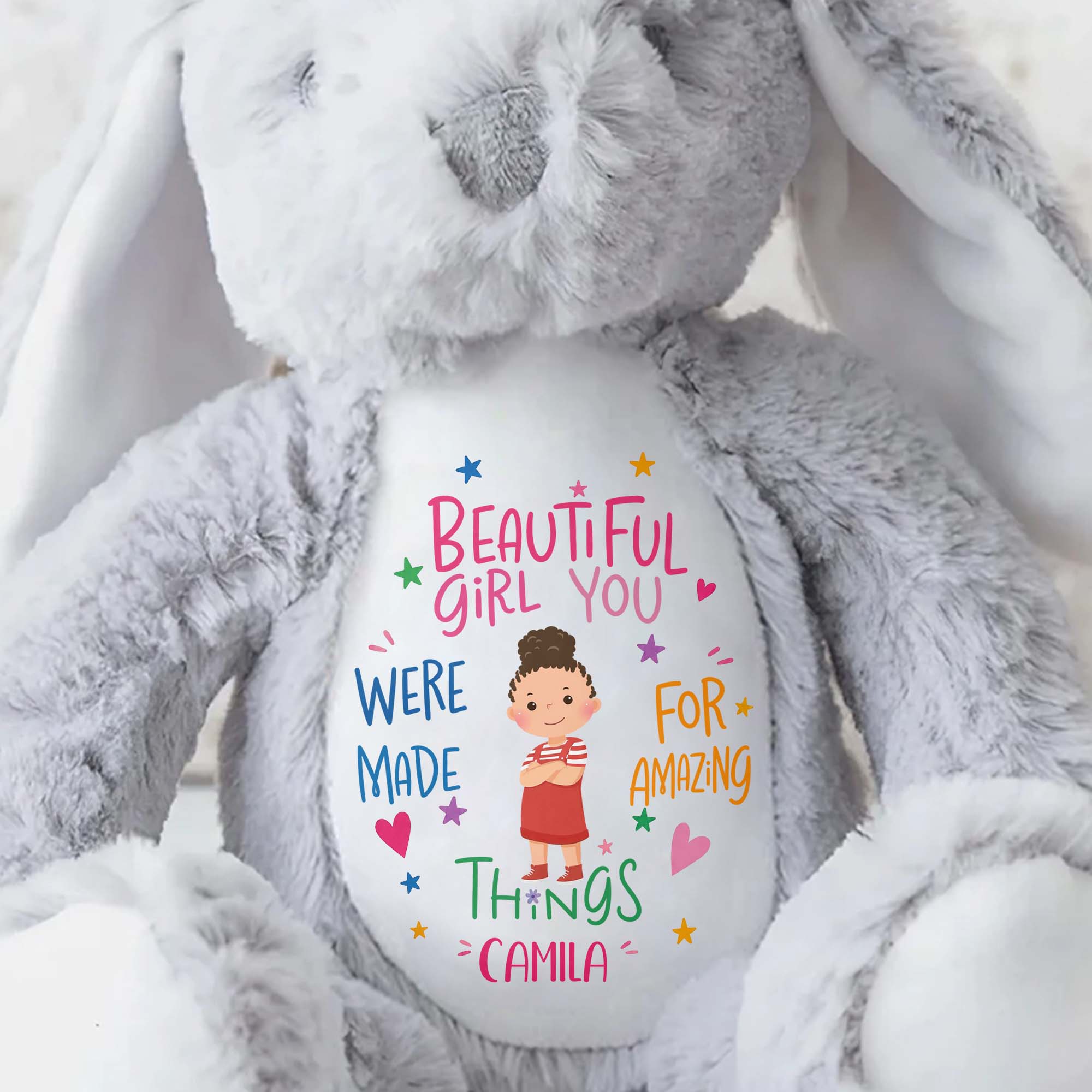 Beautiful Girl You Were Made For Amazing Things With Little Girl And Stars - Personalized Stuffed Bunny - KID827_BUN