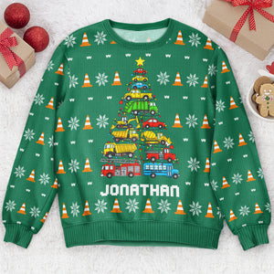 Kid Christmas Tree Construction And Dinosaur Personalized Ugly Sweater 1