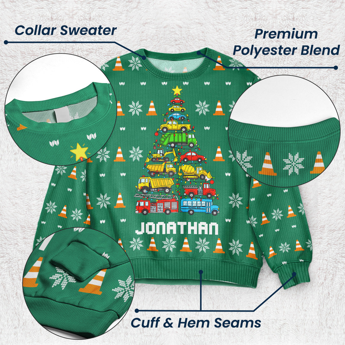 Kid Christmas Tree Construction And Dinosaur Personalized Ugly Sweater 3
