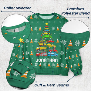 Kid Christmas Tree Construction And Dinosaur Personalized Ugly Sweater 3
