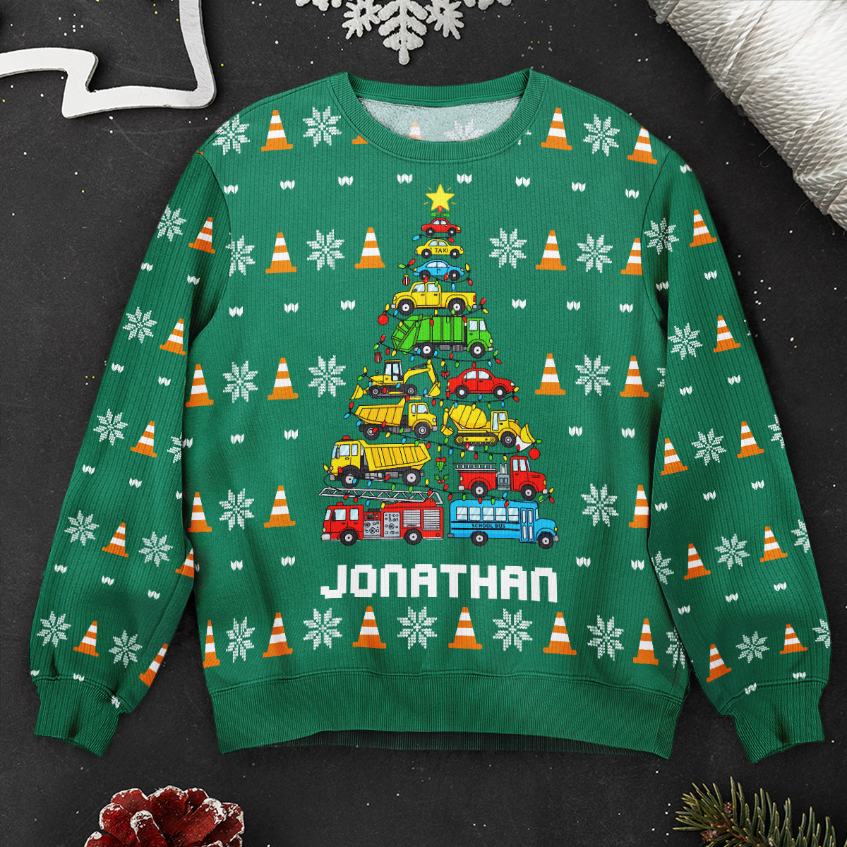 Kid Christmas Tree Construction And Dinosaur Personalized Ugly Sweater 4