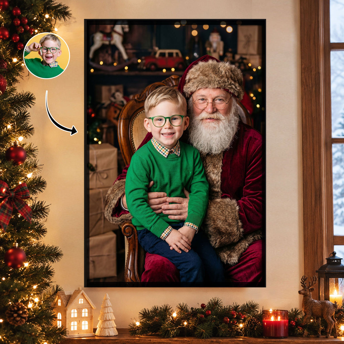 Kid Santa Lap Portrait Christmas Poster