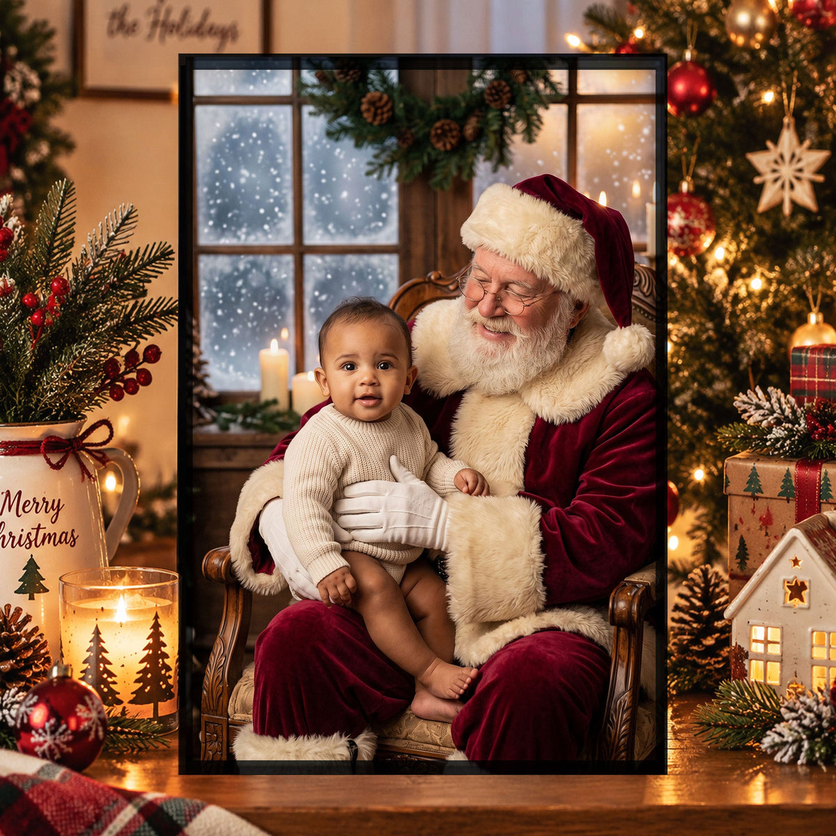 Kid Santa Lap Portrait Christmas Poster