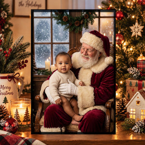 Kid Santa Lap Portrait Christmas Poster