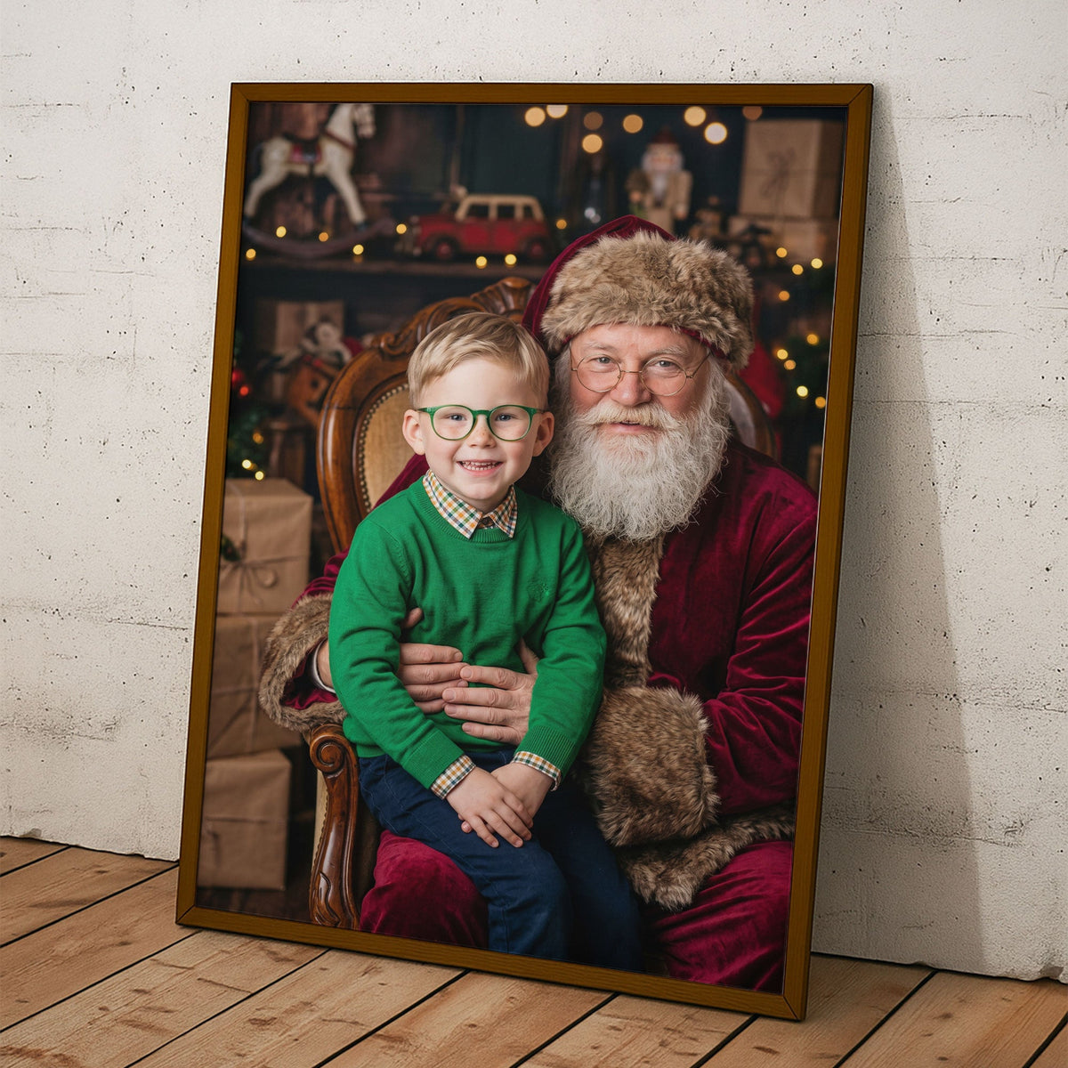 Kid Santa Lap Portrait Christmas Poster