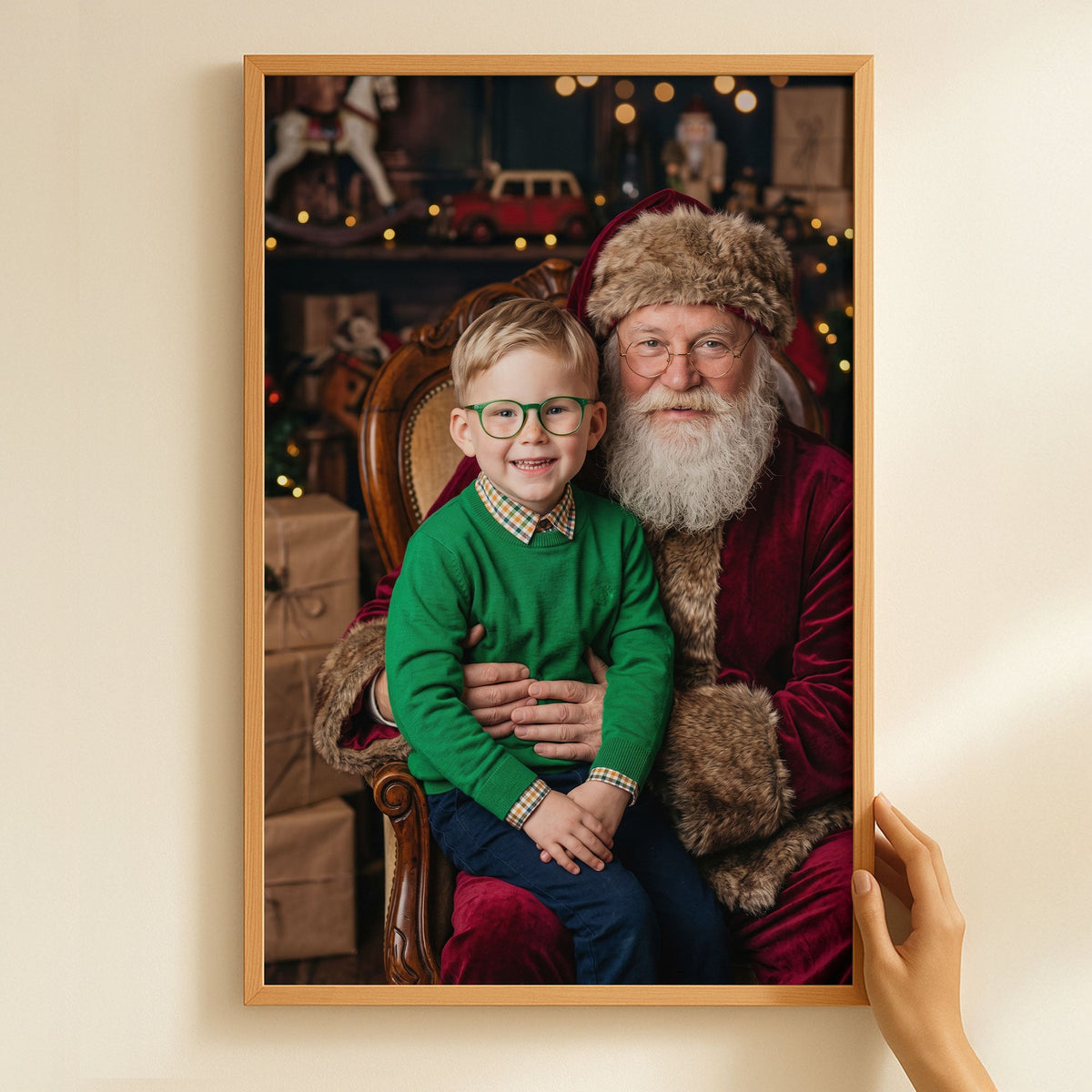 Kid Santa Lap Portrait Christmas Poster